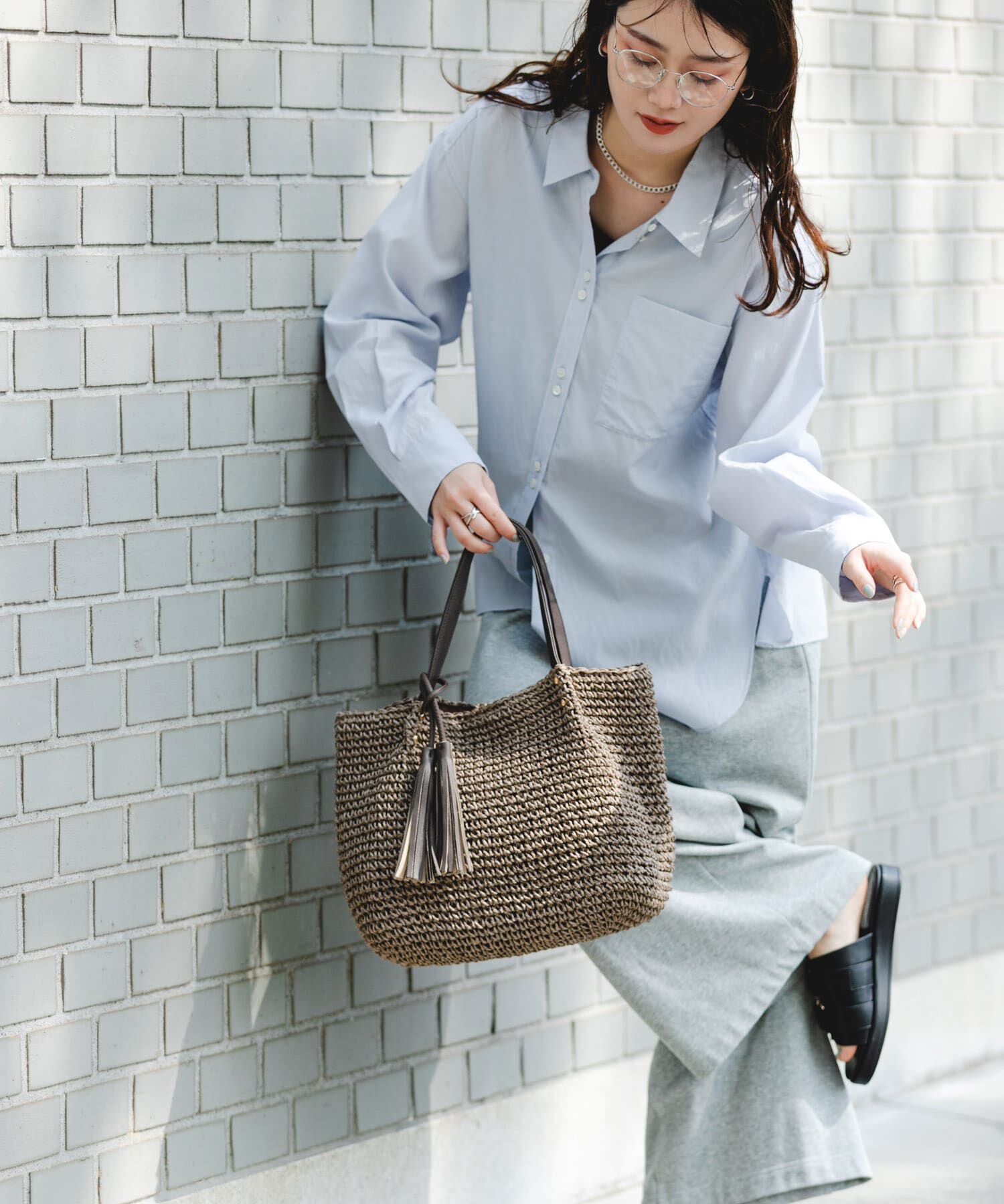 RODE SKO「タッセル付ペーパーバッグ」|トートバッグ|グレー系その他