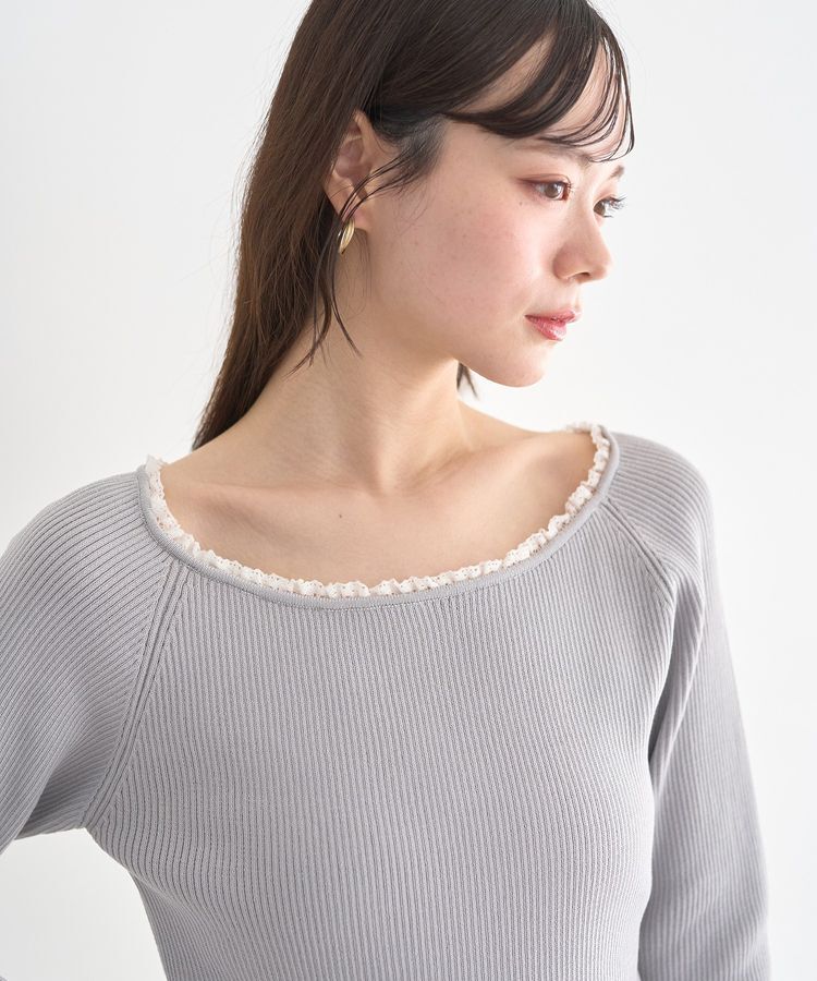 earth music&ecology「レーストリムリブニットプルオーバー」|ニット・セーター|