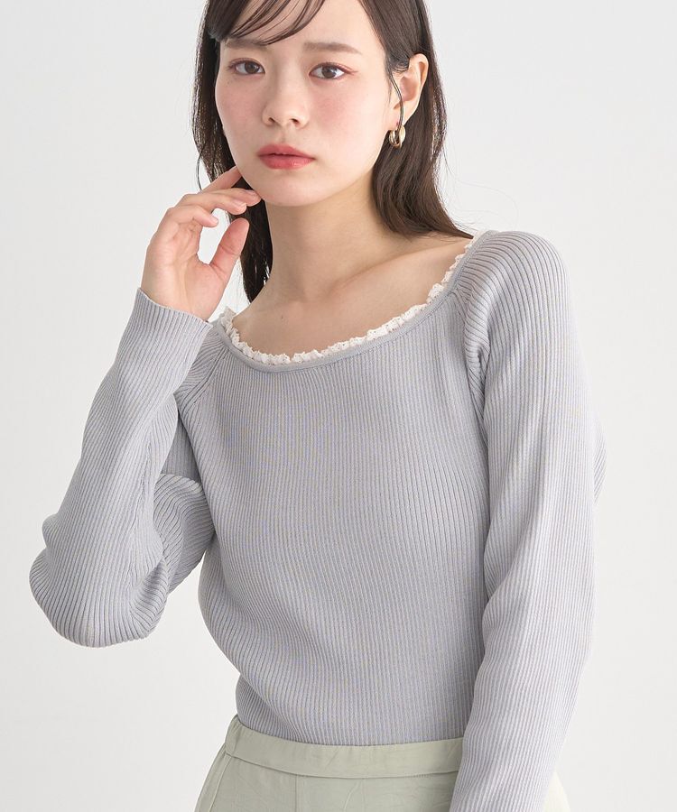 earth music&ecology「レーストリムリブニットプルオーバー」|ニット・セーター|Gray