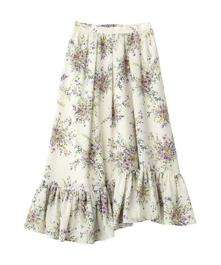 GARAGE OF GOOD CLOTHING「【日本製】ピーチファイユフラワープリント裾フリルスカート」|フレア|