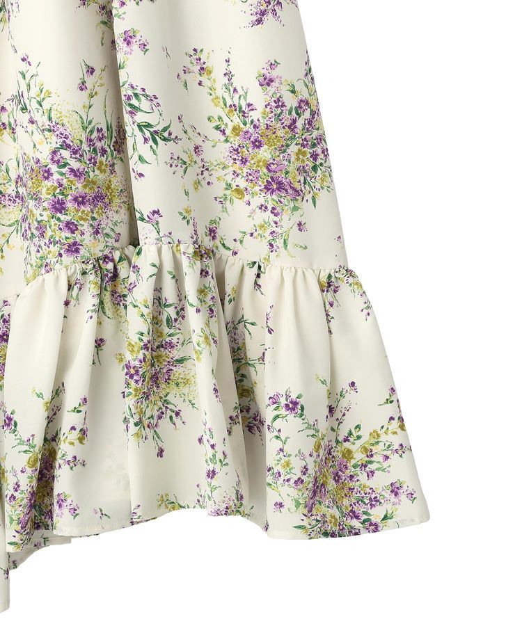 GARAGE OF GOOD CLOTHING「【日本製】ピーチファイユフラワープリント裾フリルスカート」|フレア|