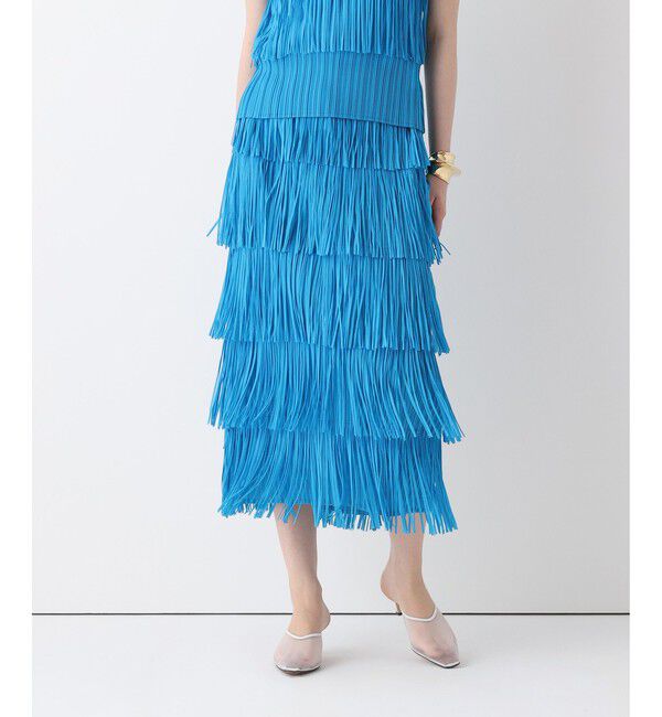 allureville「プリーツフリンジスカート」|スカート|ターコイズ