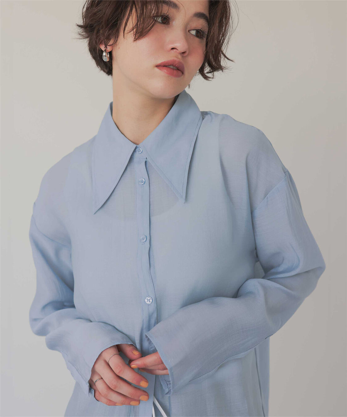 titivate「【さやかさんS/Sコラボ】デザイン襟シアーシャツ」|シャツ・ブラウス|