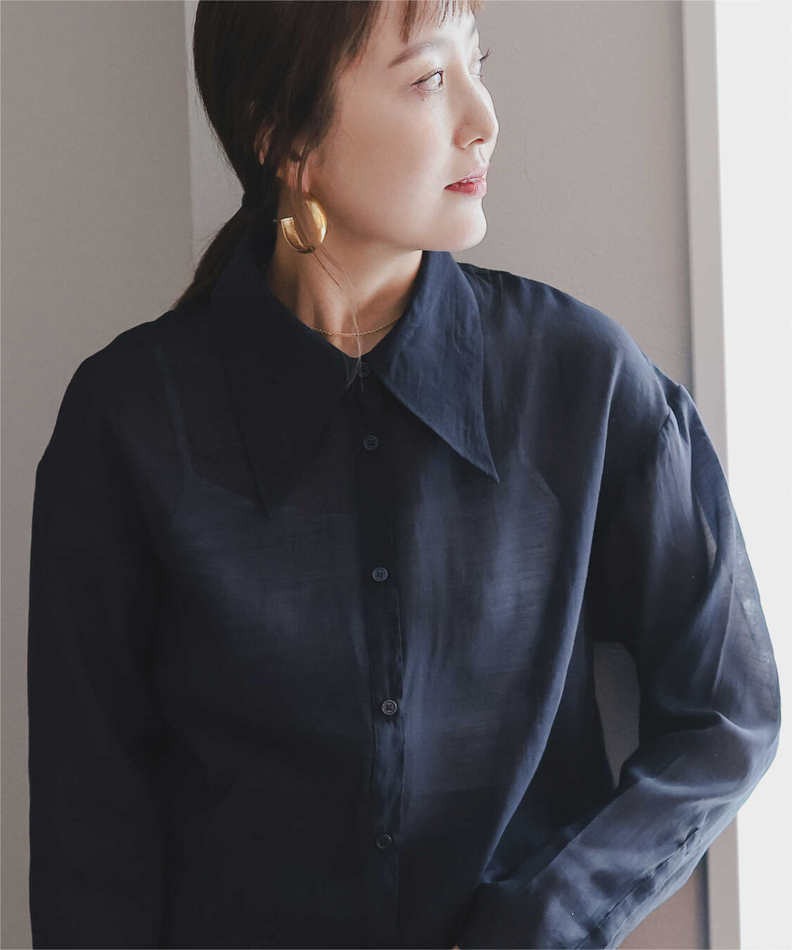 titivate「【さやかさんS/Sコラボ】デザイン襟シアーシャツ」|シャツ・ブラウス|