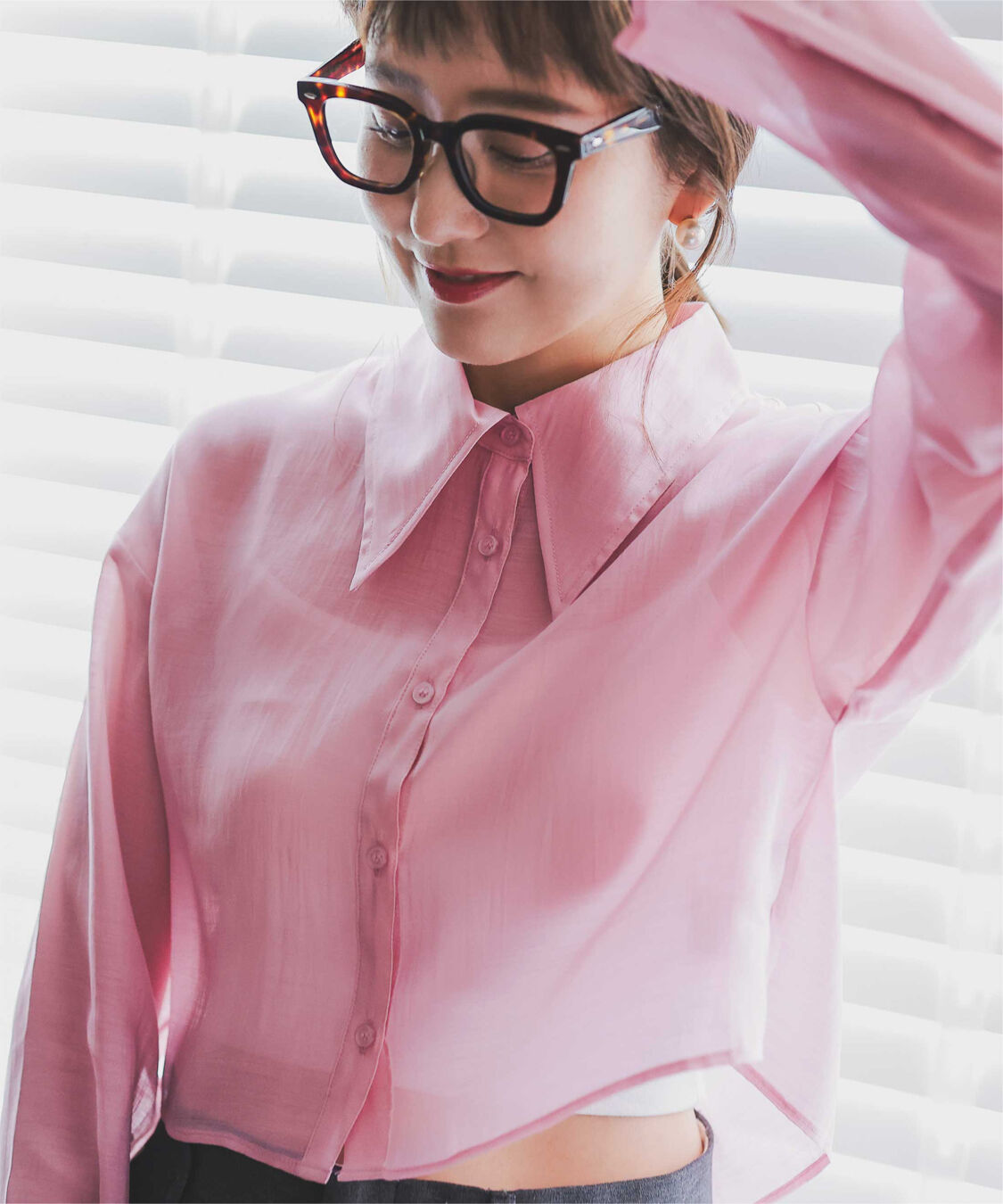 titivate「【さやかさんS/Sコラボ】デザイン襟シアーシャツ」|シャツ・ブラウス|