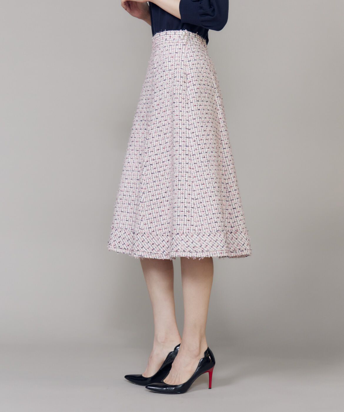 Maglie le cassetto「《大きいサイズ》フリンジツイードスカート《M Maglie le cassetto》」|フレア|