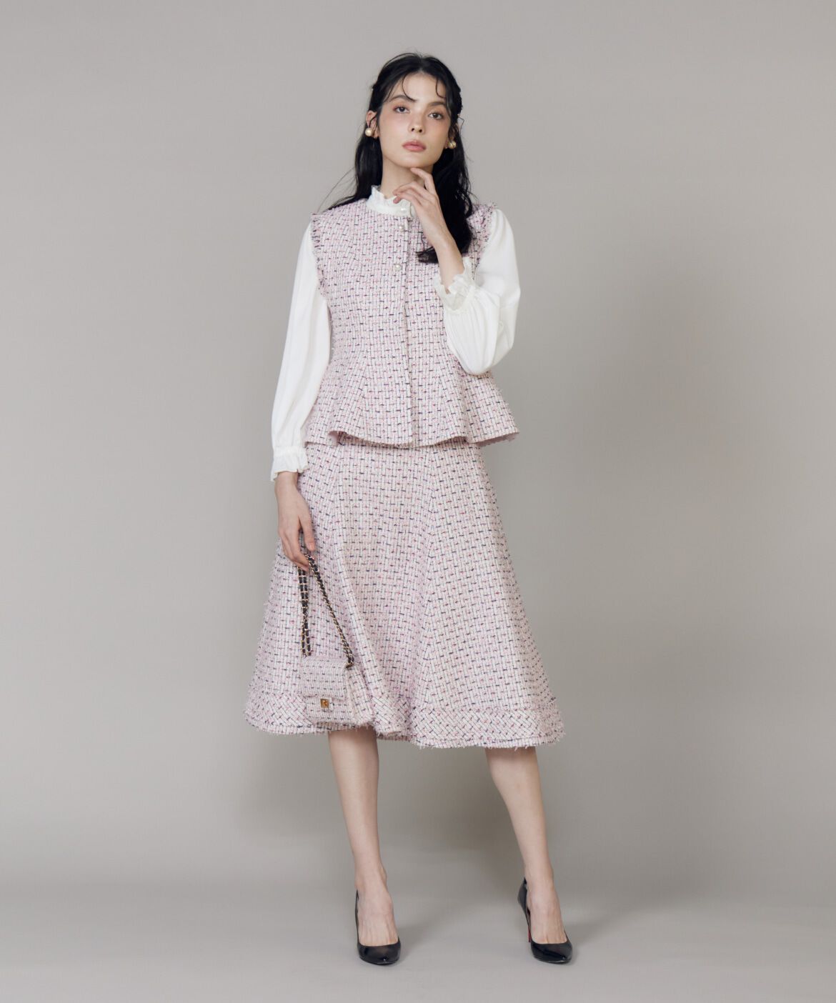 Maglie le cassetto「《大きいサイズ》フリンジツイードスカート《M Maglie le cassetto》」|フレア|