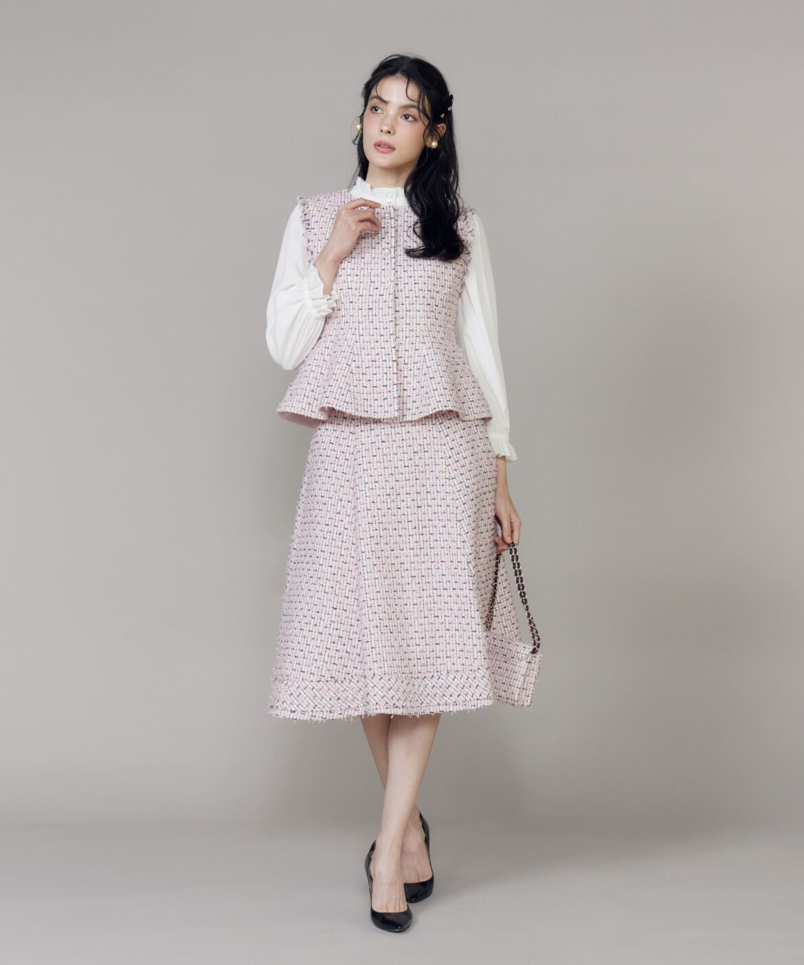 Maglie le cassetto「《大きいサイズ》フリンジツイードスカート《M Maglie le cassetto》」|フレア|