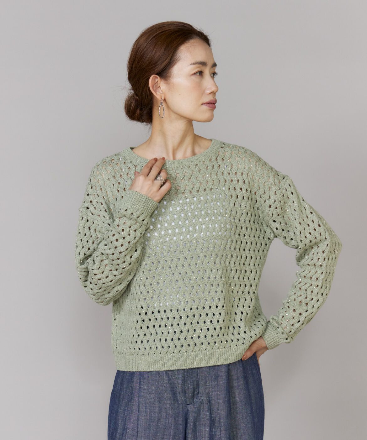 Le Souk「《大きいサイズ》透かし柄ボートネックプルオーバー」|ニット・セーター|