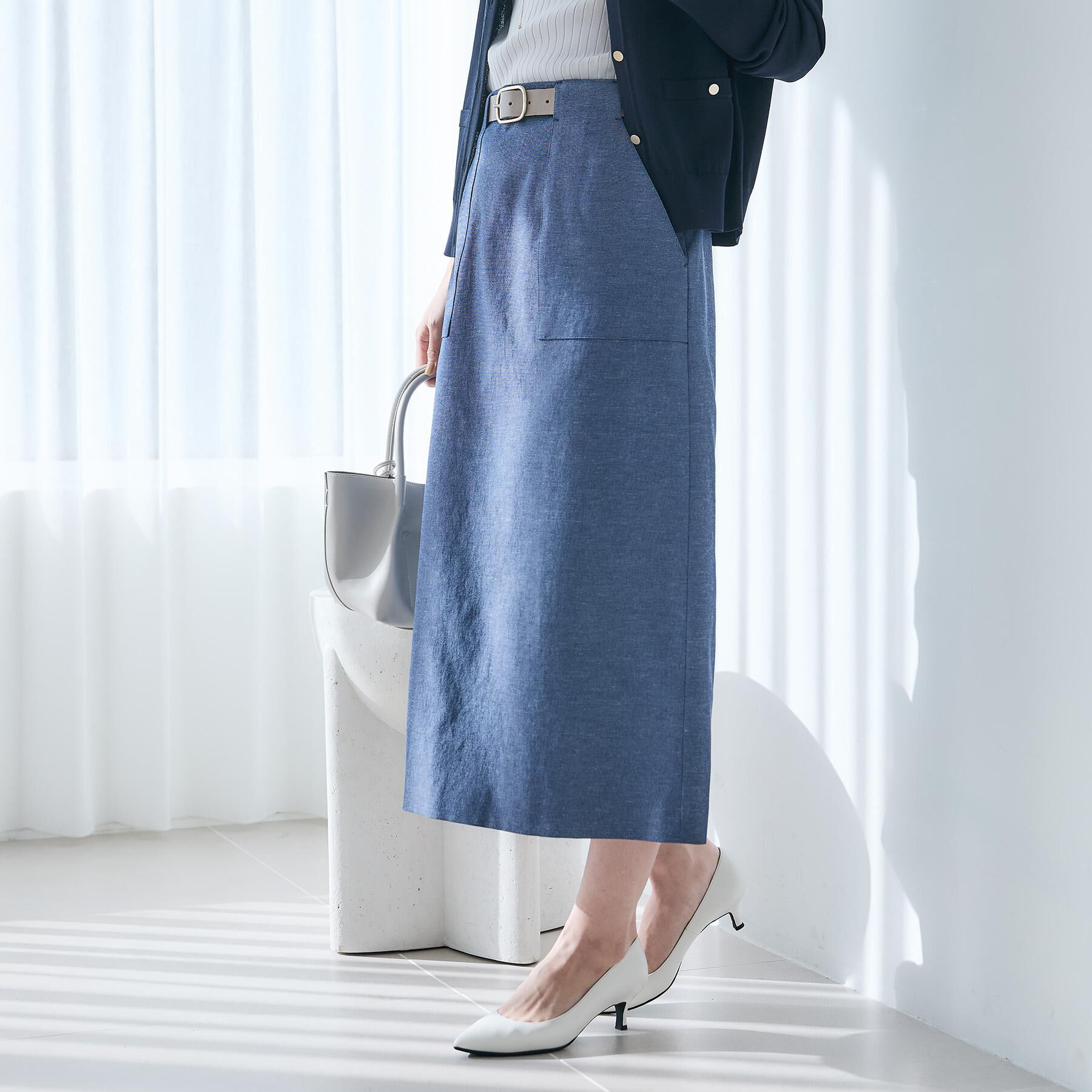 UNTITLED「【洗える/後ろウエストゴム】オックスアイラインスカート」|スカート|