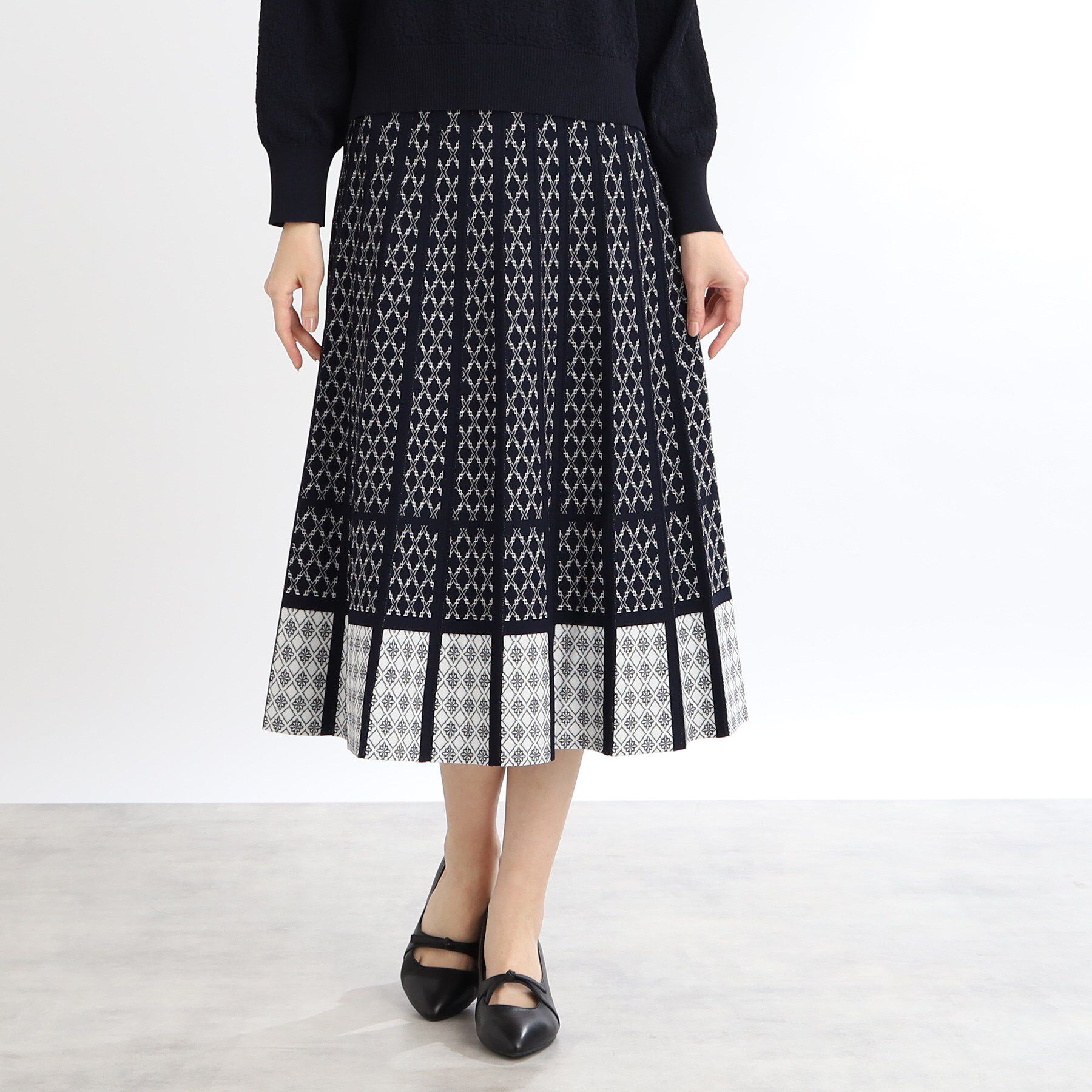 Reflect「【WEB限定カラーあり／ウエスト紐調節／セットアップ可】ジャカードスカート」|スカート|ネイビー(494)