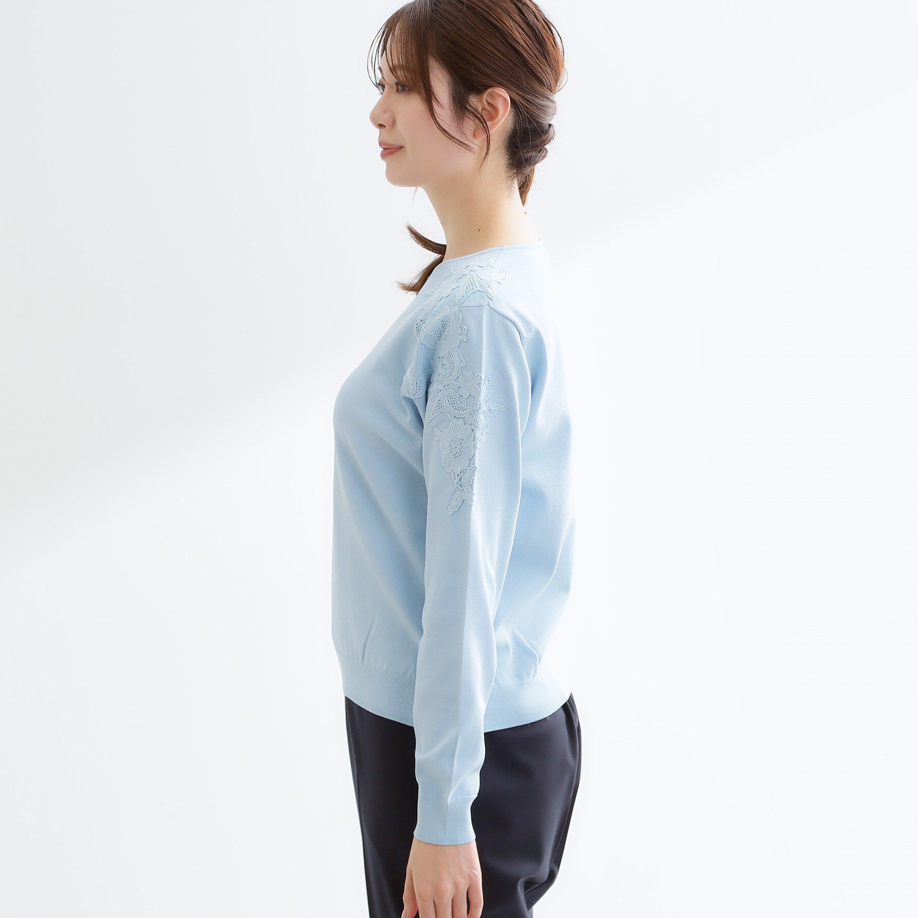 Reflect「レースデザインスリーブニットプルオーバー」|ニット・セーター|