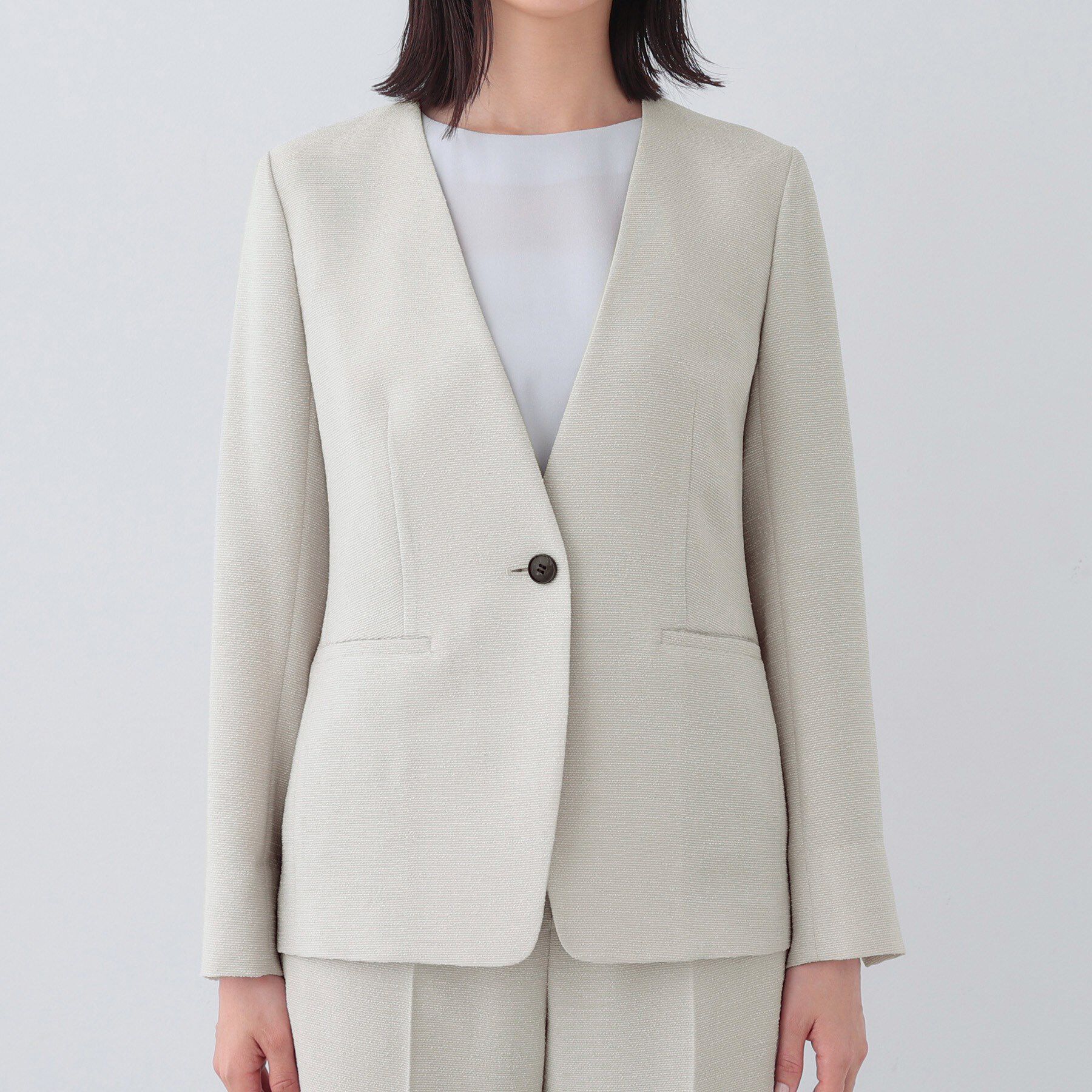 INDIVI「【日本製／SETUP可能】トリアセテート混ノーカラージャケット」|スーツ|