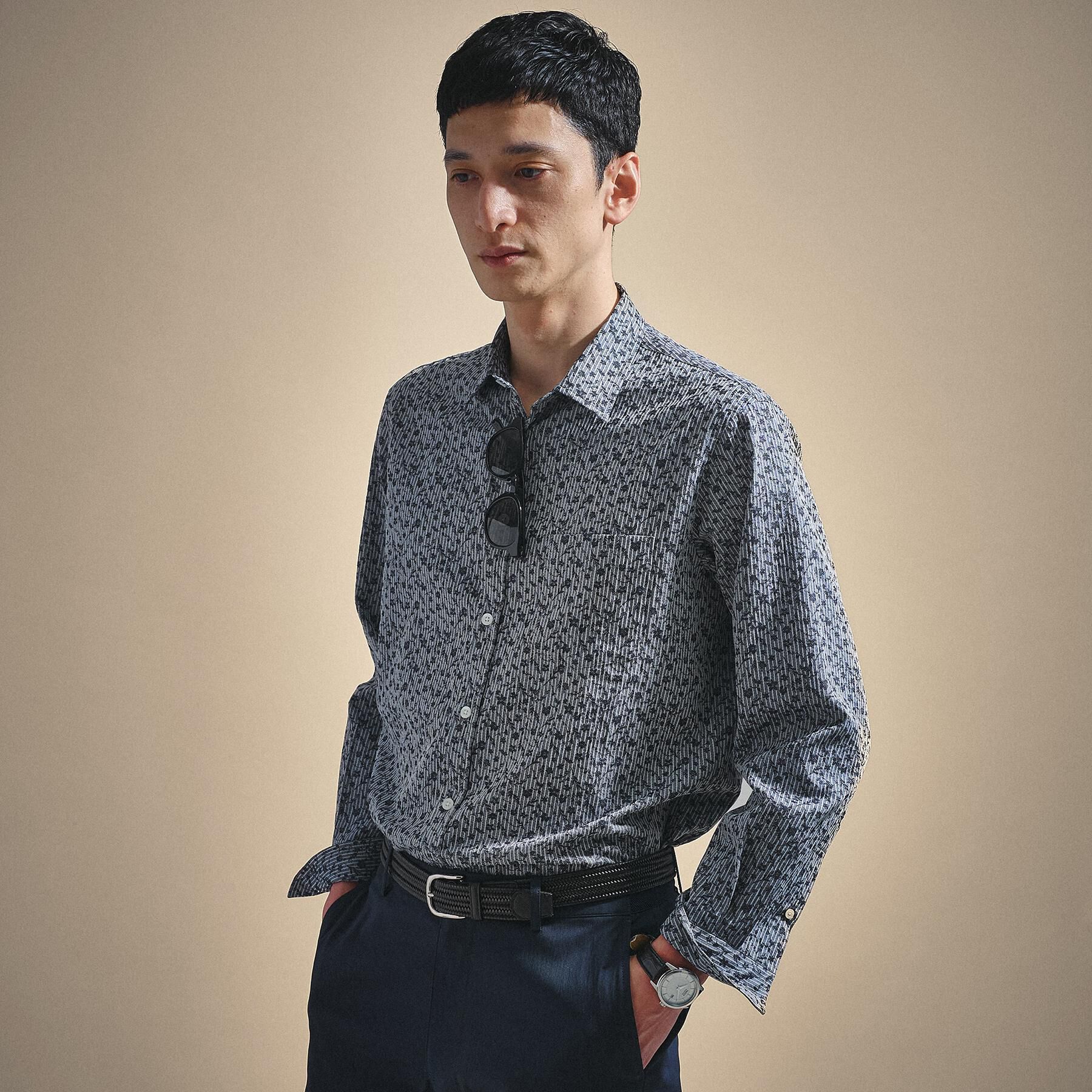 TAKEO KIKUCHI「播州 ドビーストライプ フラワーシャツ」|シャツ・ブラウス|ネイビー(394)