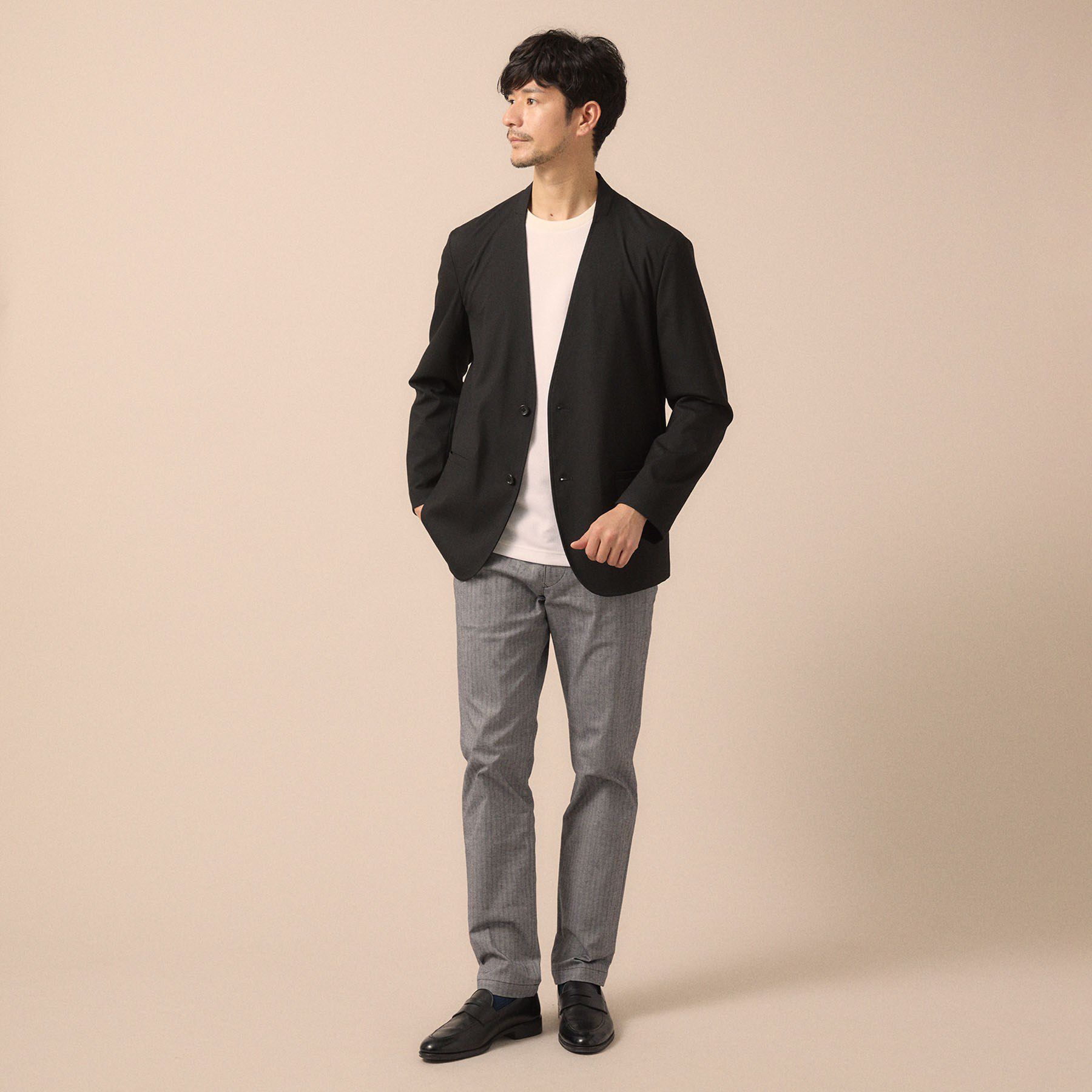 TAKEO KIKUCHI「【ON／OFF兼用】CARREMANファブリック ノーカラージャケット」|ノーカラージャケット|