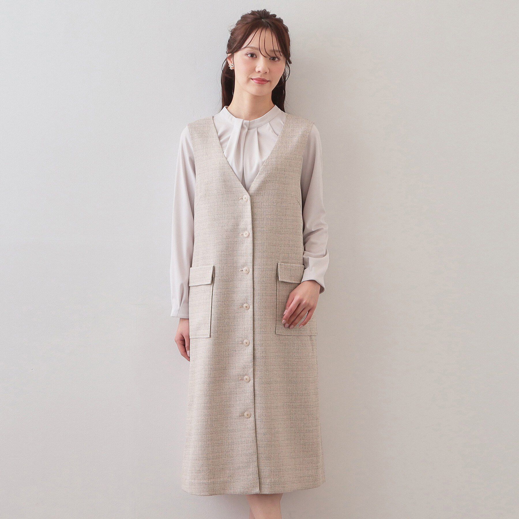 index「サマーツイード前開きジャンスカ【洗濯機OK/イージーアイロン】」|ワンピース|