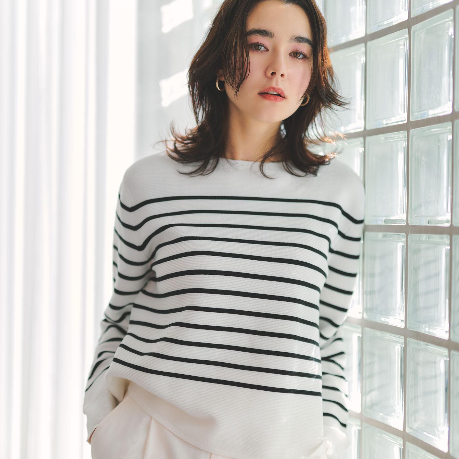 OPAQUE.CLIP「ボートネックガーターニット/オーガニックコットン混【洗濯機OK/UVケア】《6col》」|ニット・セーター|