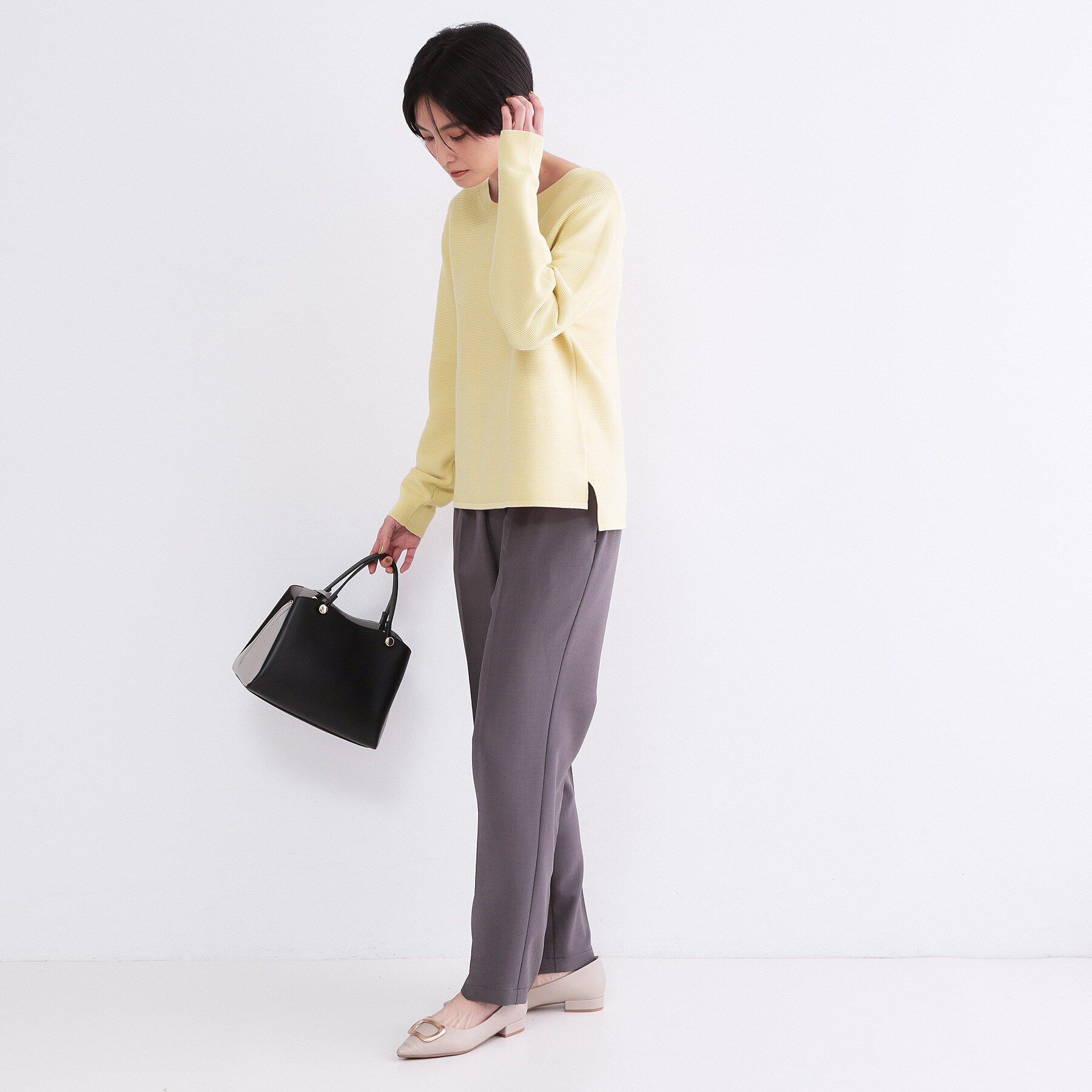 OPAQUE.CLIP「ボートネックガーターニット/オーガニックコットン混【洗濯機OK/UVケア】《6col》」|ニット・セーター|