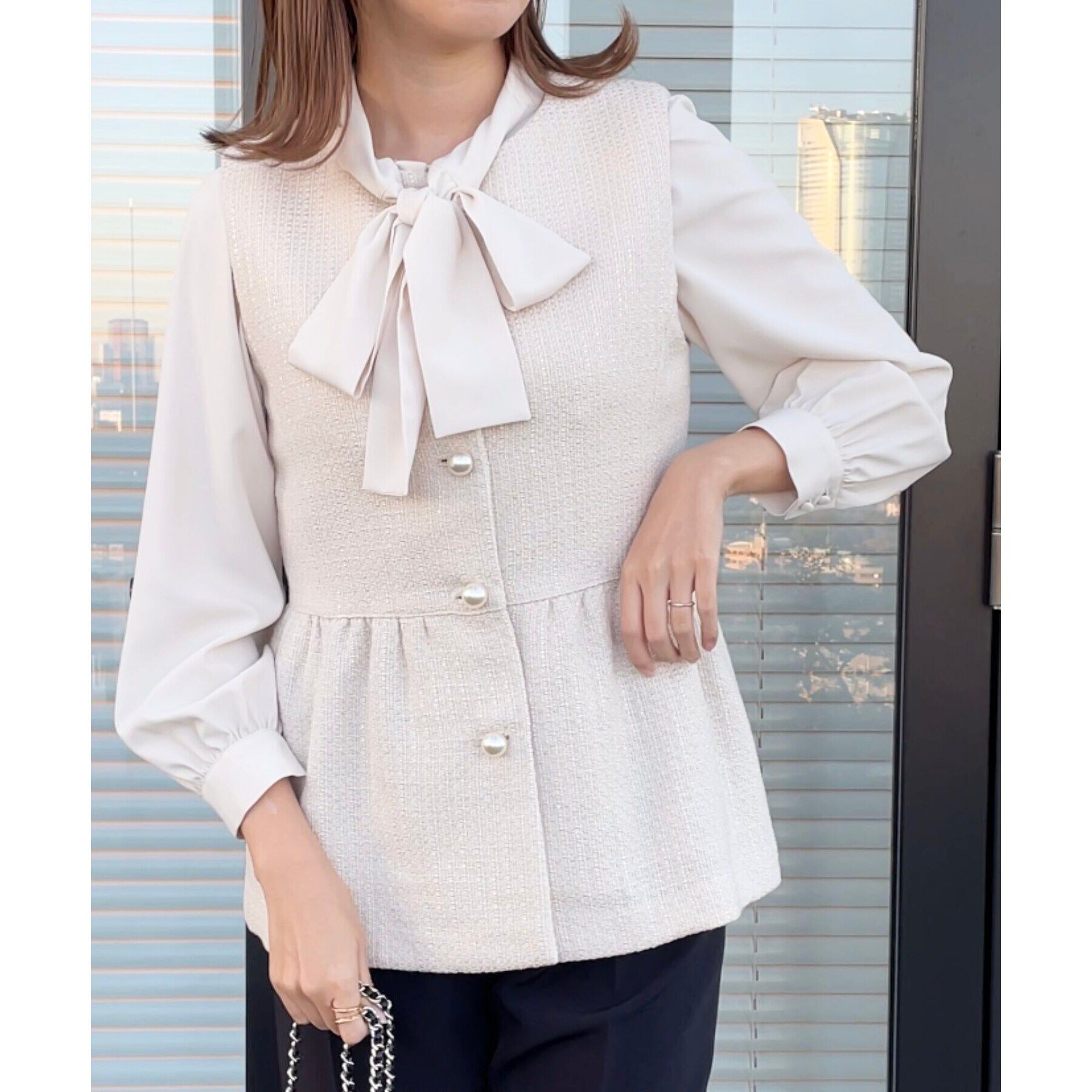 Couture broach「【セレモニーシーン/ON・OFF使える】杢ツイードペプラムジレ」|ベスト・ジレ|