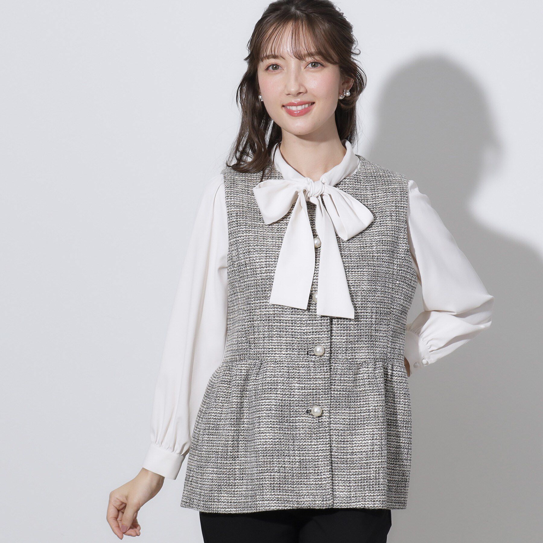 Couture broach「【セレモニーシーン/ON・OFF使える】杢ツイードペプラムジレ」|ベスト・ジレ|