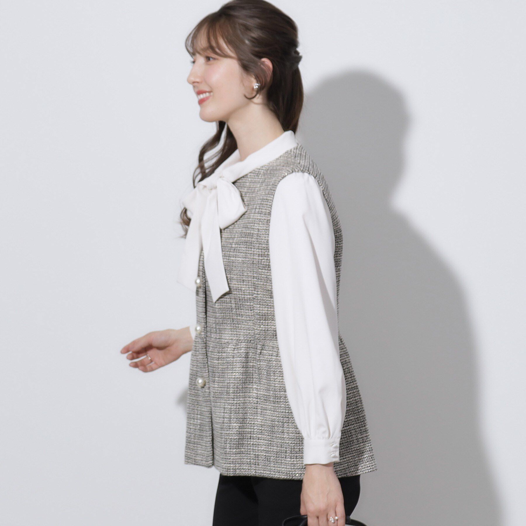 Couture broach「【セレモニーシーン/ON・OFF使える】杢ツイードペプラムジレ」|ベスト・ジレ|