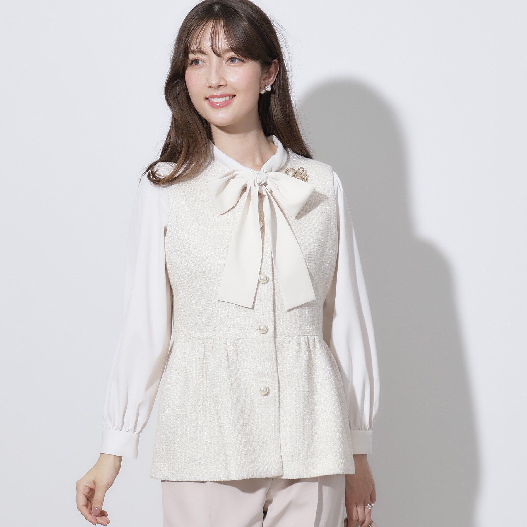 Couture broach「【セレモニーシーン/ON・OFF使える】杢ツイードペプラムジレ」|ベスト・ジレ|