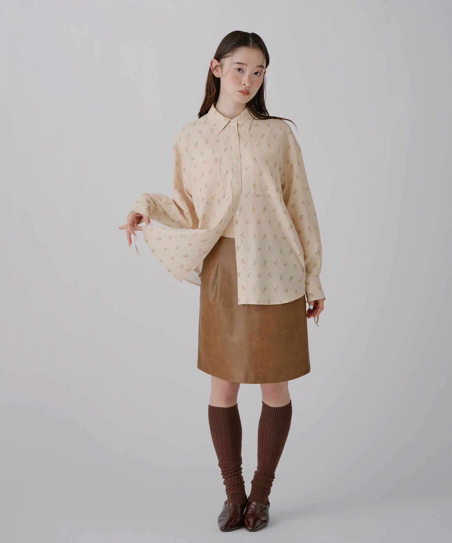  「〈N.〉フェイクレザーミニスカート」|スカート|キャメル1