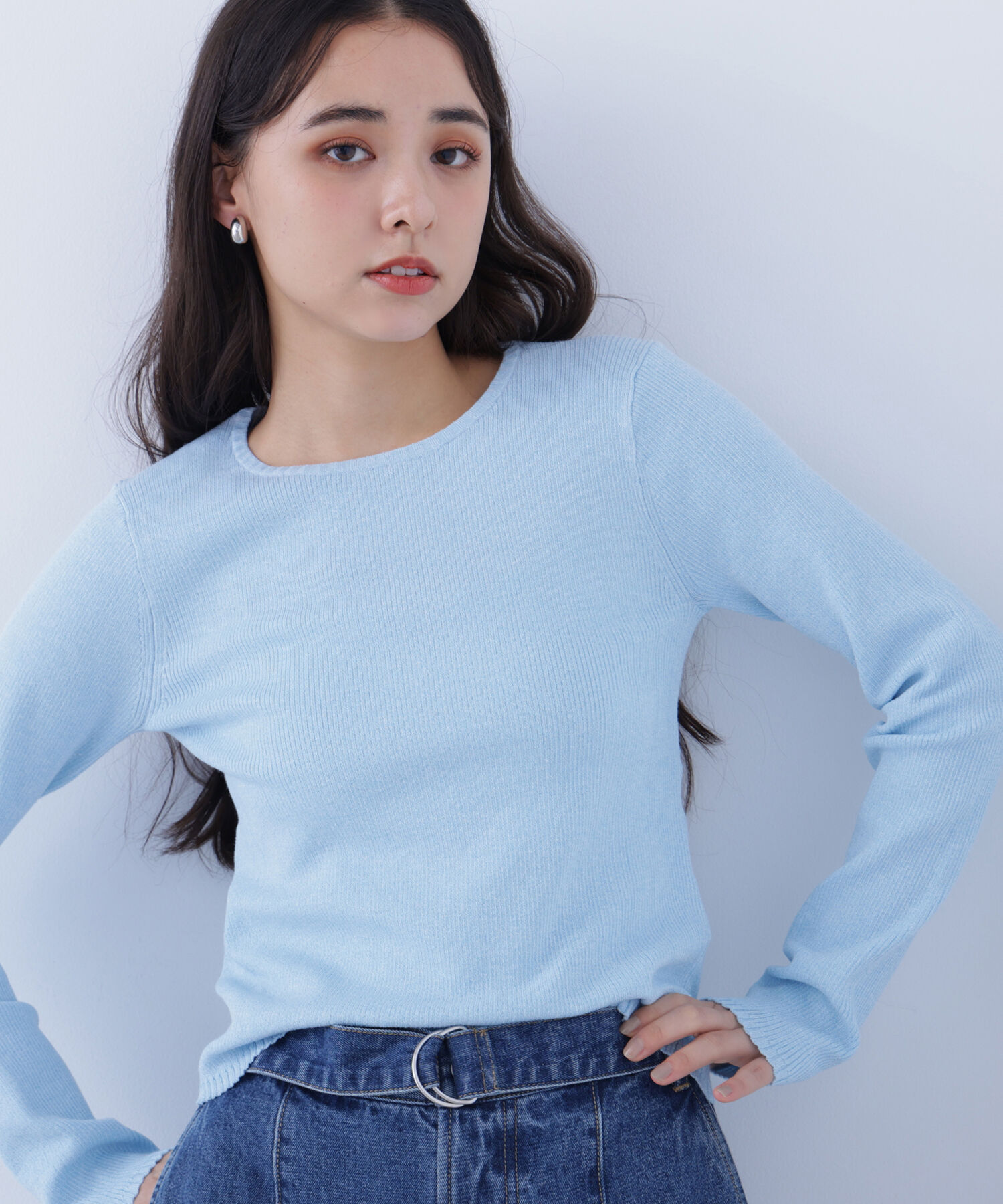  「〈N.〉クルーネックリブニット」|ニット・セーター|ブルー