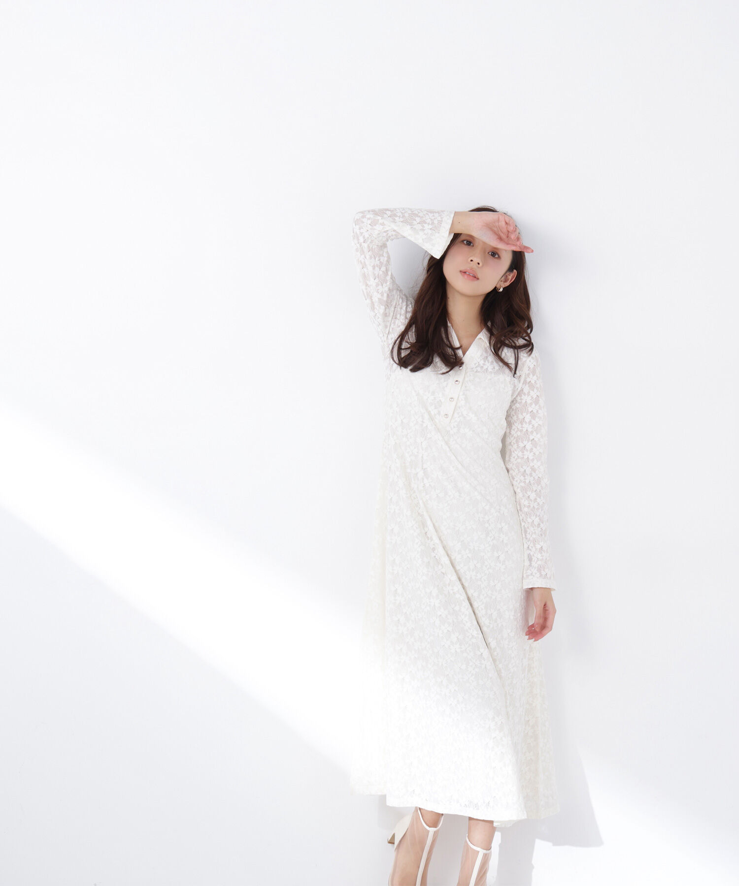  「レーススキッパーシャツワンピース」|ワンピース|