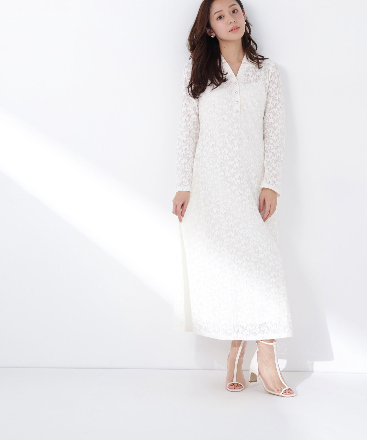  「レーススキッパーシャツワンピース」|ワンピース|
