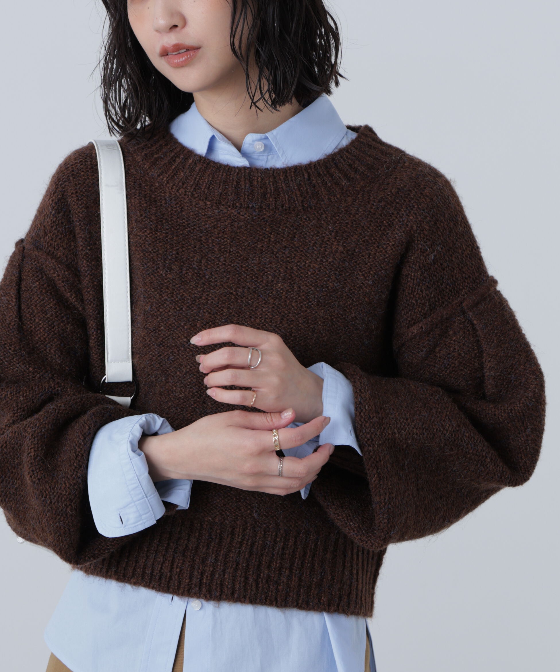  「バックリボンショート丈ニット」|ニット・セーター|ブラウン