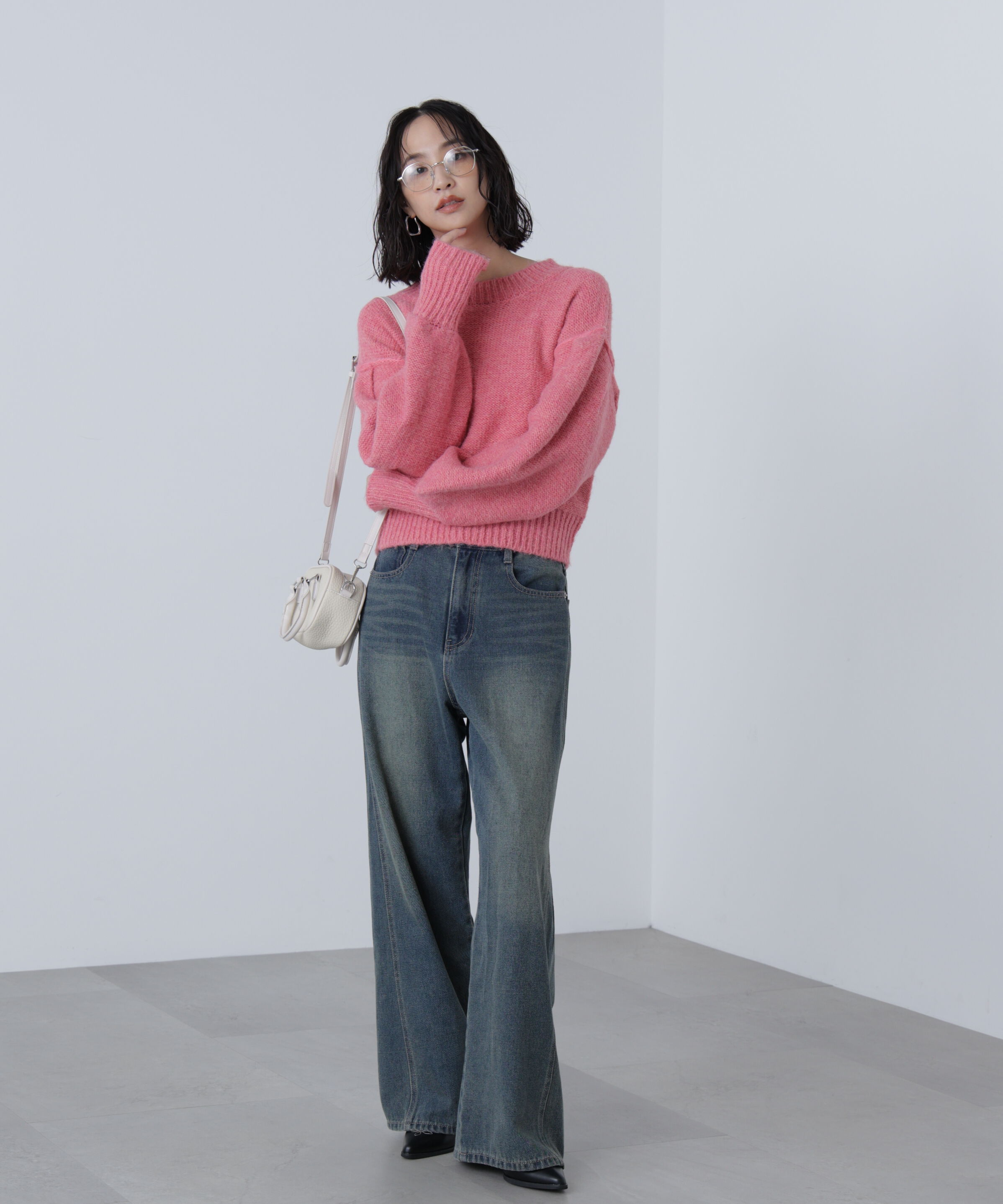  「バックリボンショート丈ニット」|ニット・セーター|