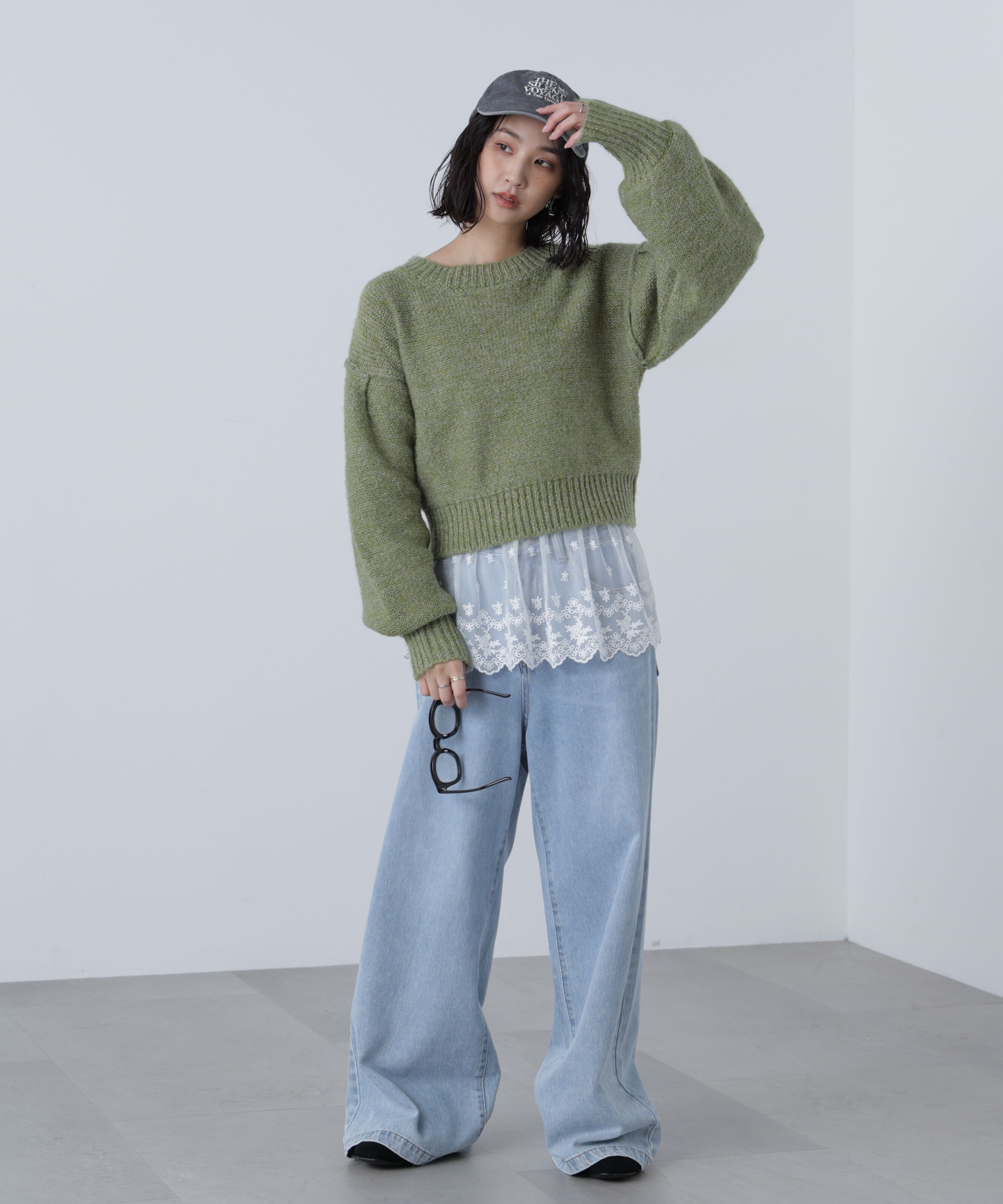  「バックリボンショート丈ニット」|ニット・セーター|