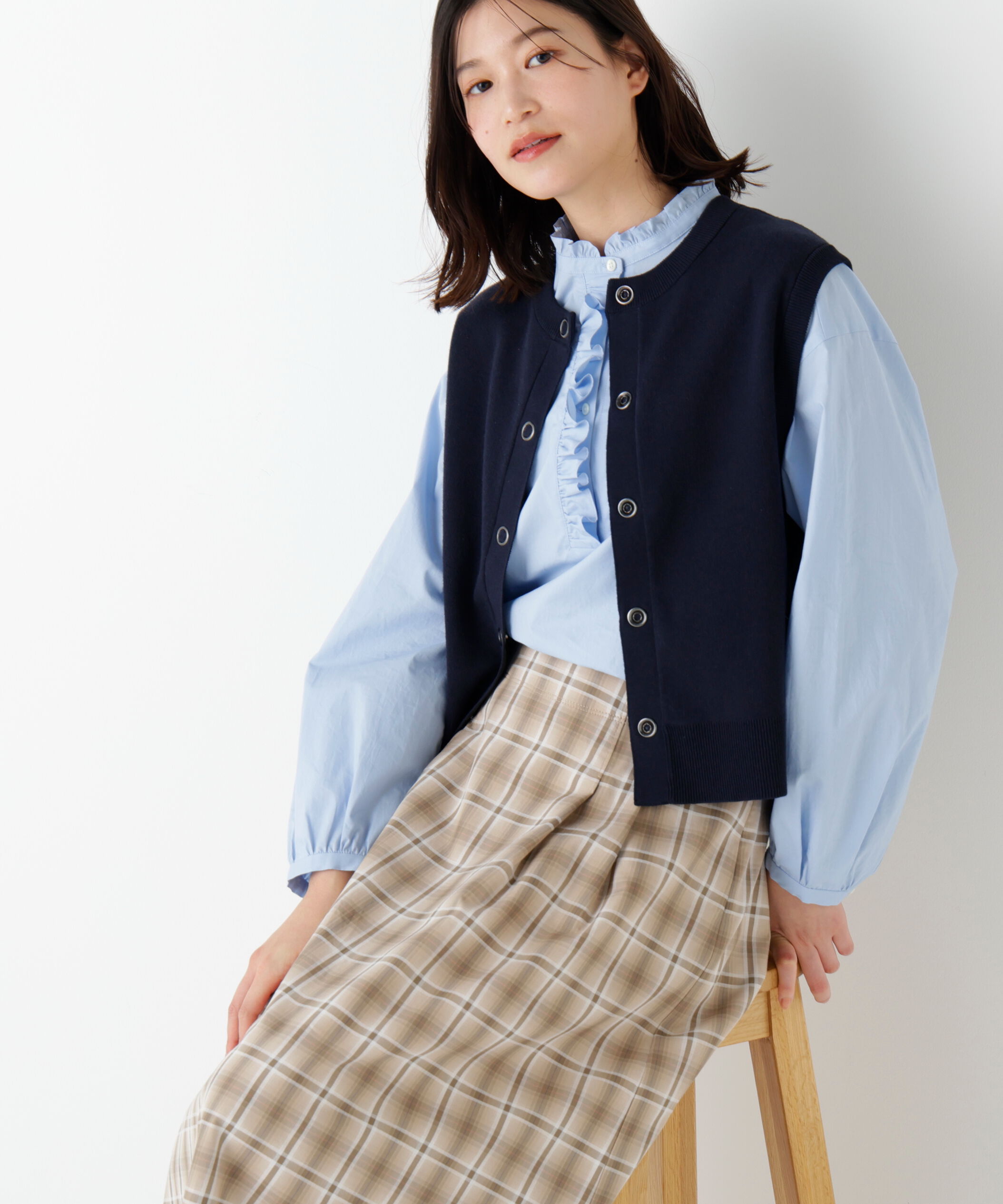  「◆ハイツイストコットン混ジャカードベスト」|ニット・セーター|ネイビー