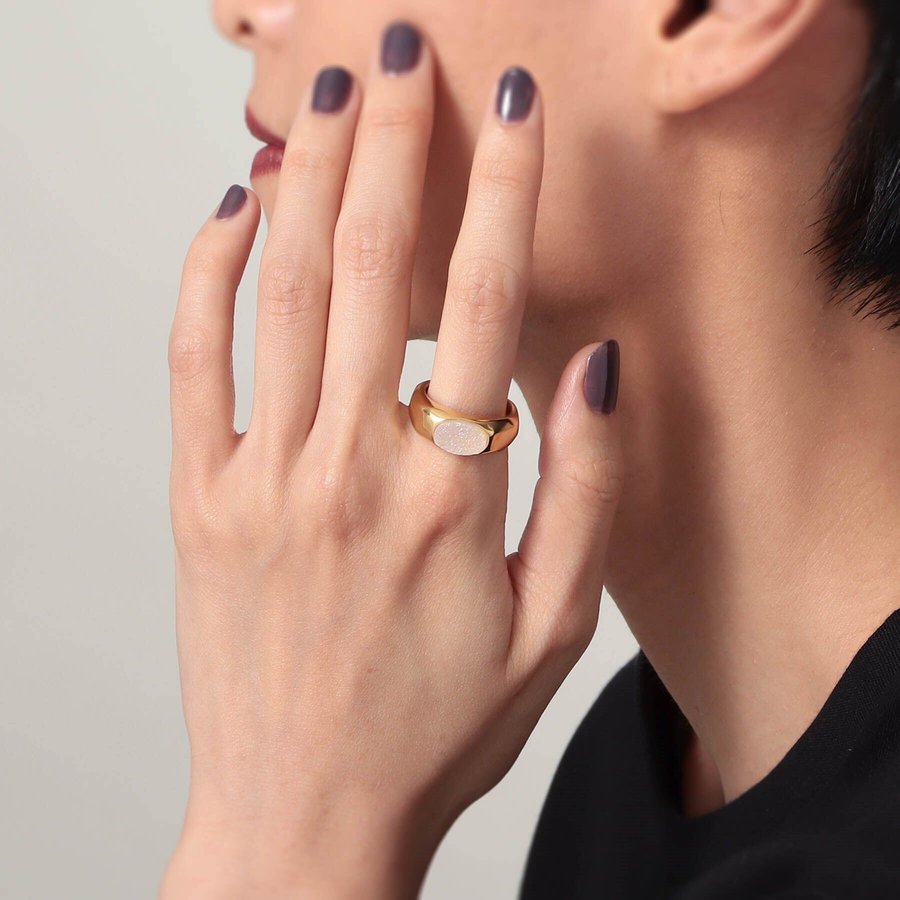 COCOSHNIK ONKITSCH「シルバー カラーストーン ホワイトドルジーアゲート ニュアンスリングL GP」|リング|