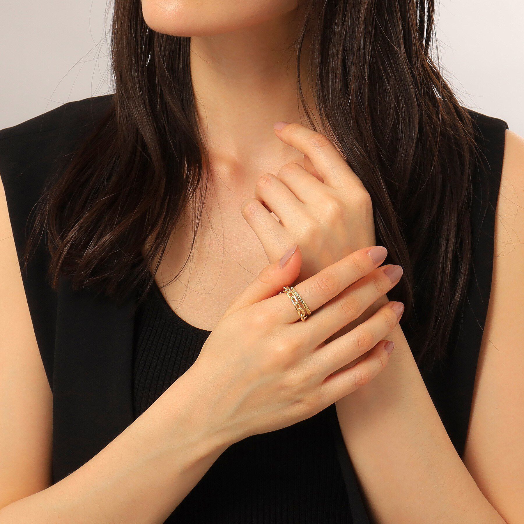 COCOSHNIK「K18中空リネアケーブルチェーン リング」|リング|