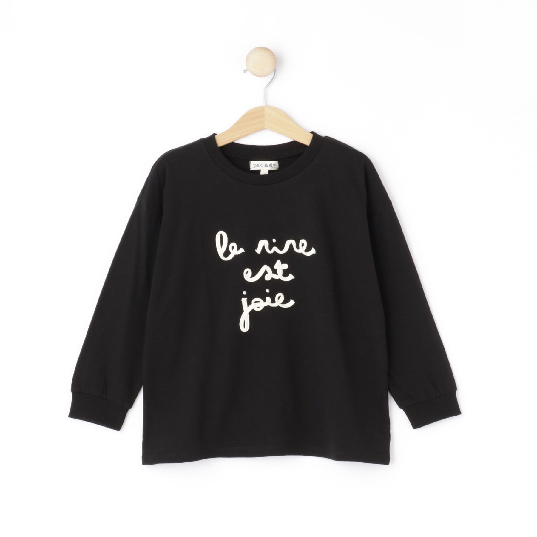 SHOO･LA･RUE「【100-150cm】コード刺繍がアクセント シンプルロンT」|Tシャツ・カットソー|ブラック(019)