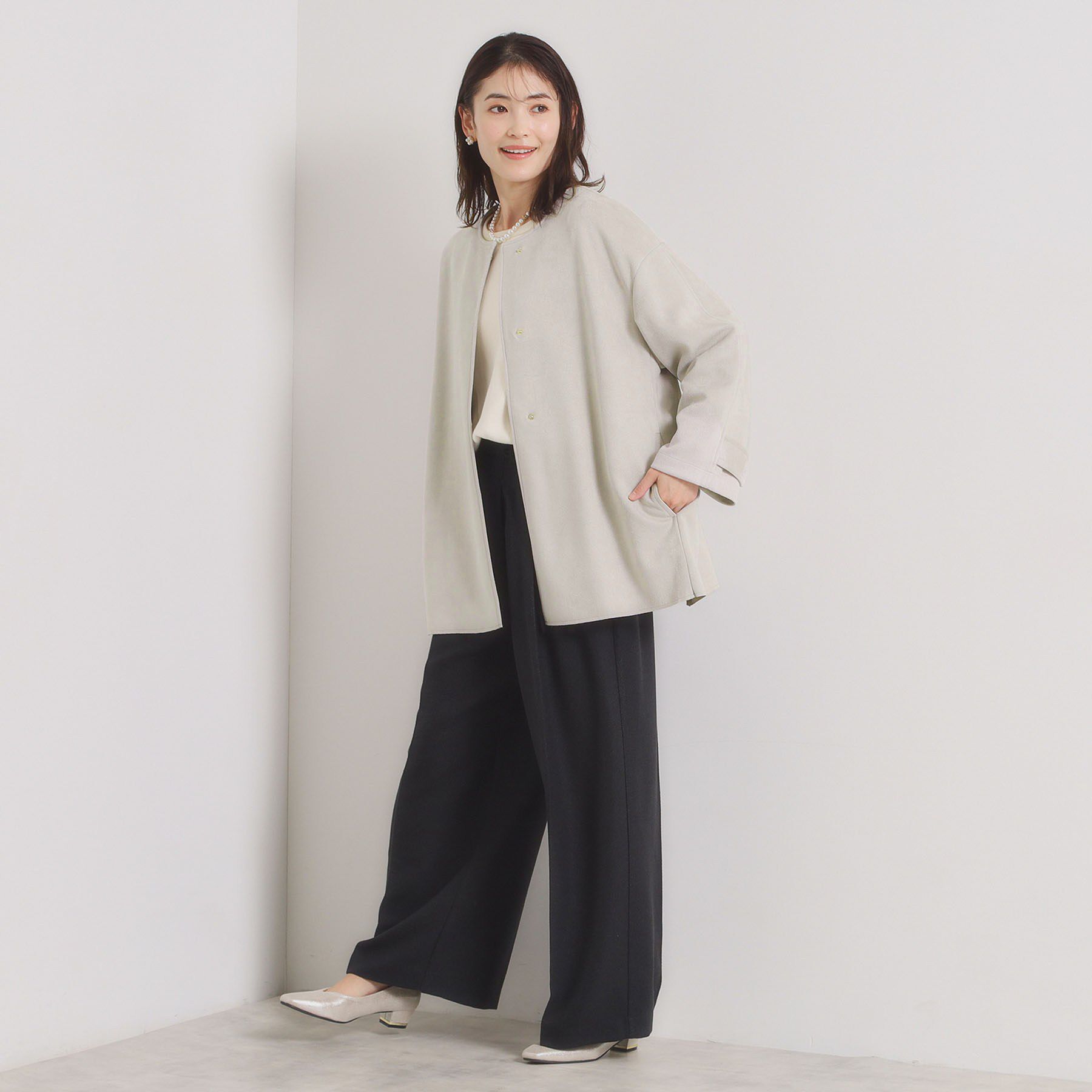 ITS&rsquo;DEMO「カットスエードコート」|ノーカラーコート|