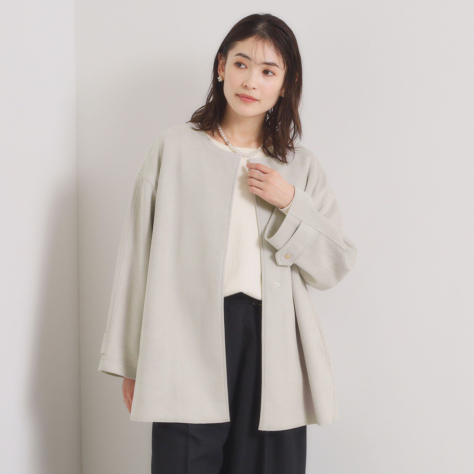 ITS&rsquo;DEMO「カットスエードコート」|ノーカラーコート|