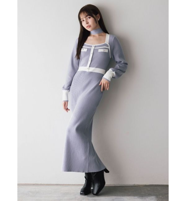dazzlin「バイカラーニットワンピース」|ワンピース|ブルー