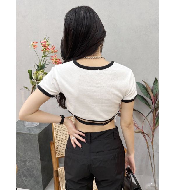 EVRIS「FLOWERストラップクロップドＴシャツ」|Tシャツ・カットソー|