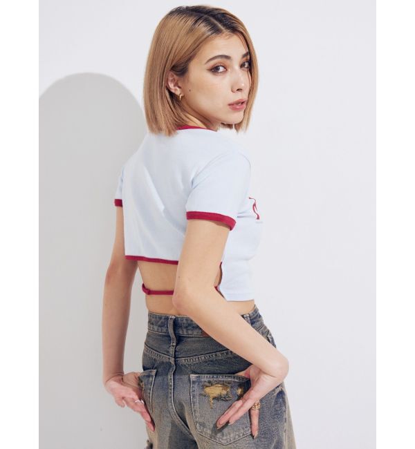 EVRIS「FLOWERストラップクロップドＴシャツ」|Tシャツ・カットソー|