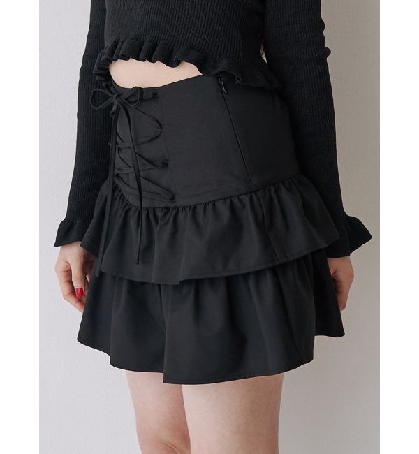 jouetie「レースアップティアードミニスカパン【セットアップ対応】」|スカート|ブラック