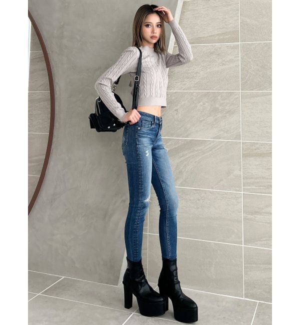 GYDA「BACKリボンケーブル編みニットトップス」|ニット・セーター|