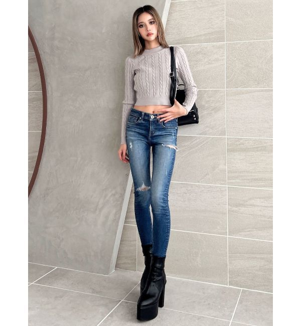 GYDA「BACKリボンケーブル編みニットトップス」|ニット・セーター|