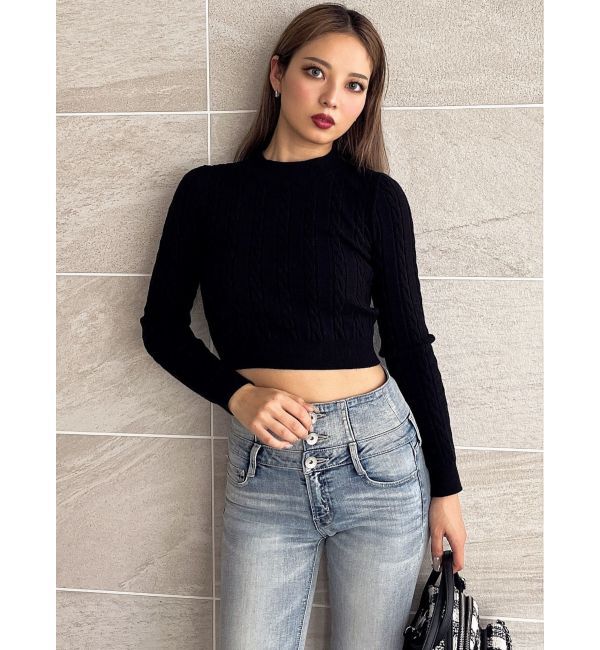 GYDA「BACKリボンケーブル編みニットトップス」|ニット・セーター|