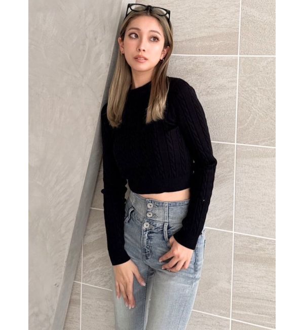 GYDA「BACKリボンケーブル編みニットトップス」|ニット・セーター|
