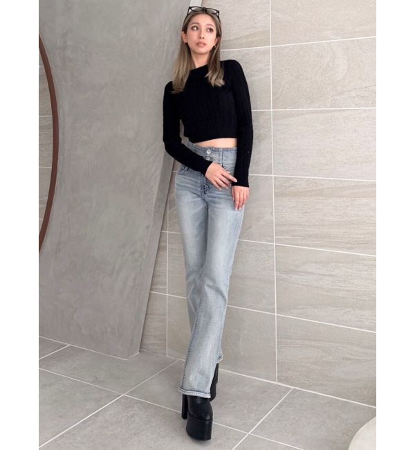 GYDA「BACKリボンケーブル編みニットトップス」|ニット・セーター|