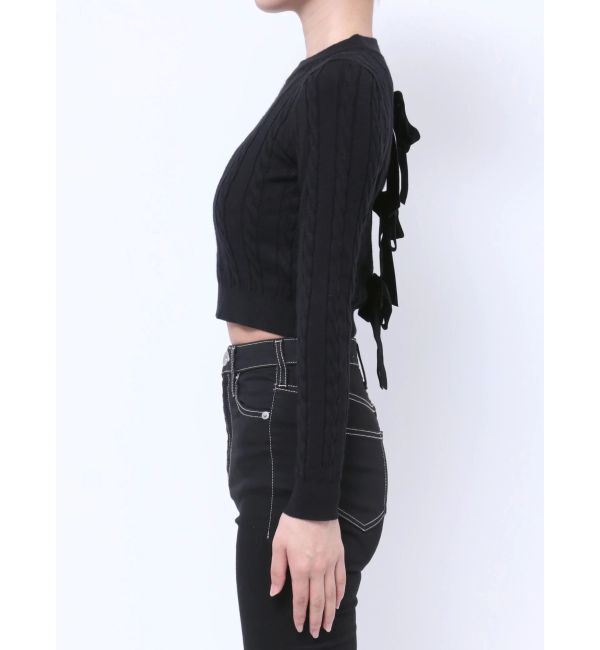 GYDA「BACKリボンケーブル編みニットトップス」|ニット・セーター|