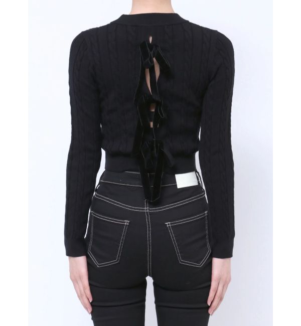 GYDA「BACKリボンケーブル編みニットトップス」|ニット・セーター|